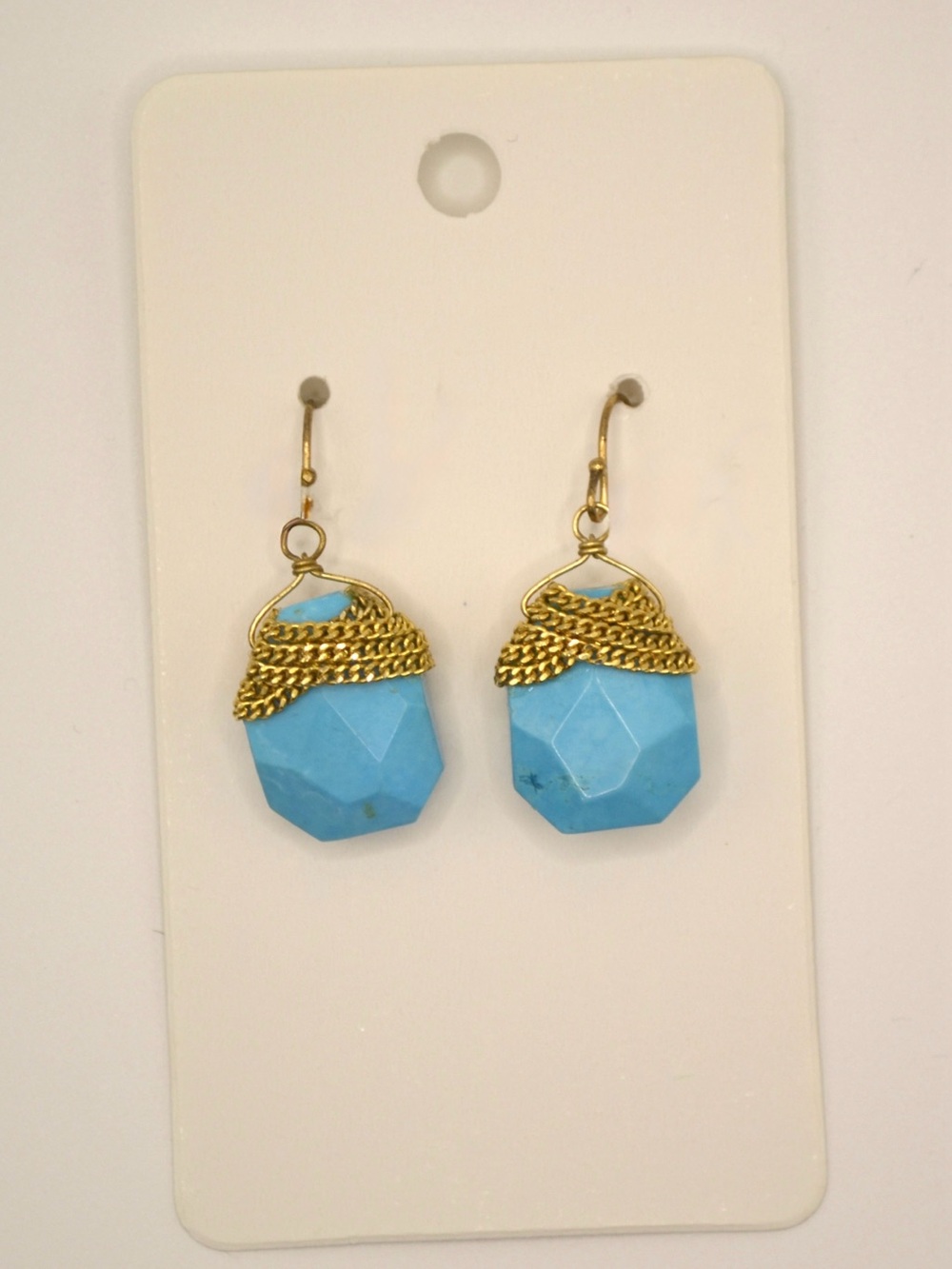 Gold-Finish Turquoise Drop Earrings - Women's Jewelry - Picture 7 of 7